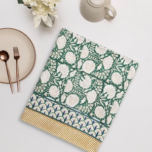 Dark Moss Green Floral Printed Tablecloth, Indian Hand Block Print Table Cover, Farmhouse Decor, Wedding Event, Boho Chic Table Decor