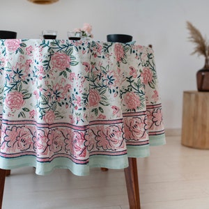 Tovaglia rotonda stampata a blocchi, tovaglia rotonda stampata a fiori, tovaglia rotonda di San Valentino, tovaglia rotonda da pranzo, tovaglia rotonda Boho