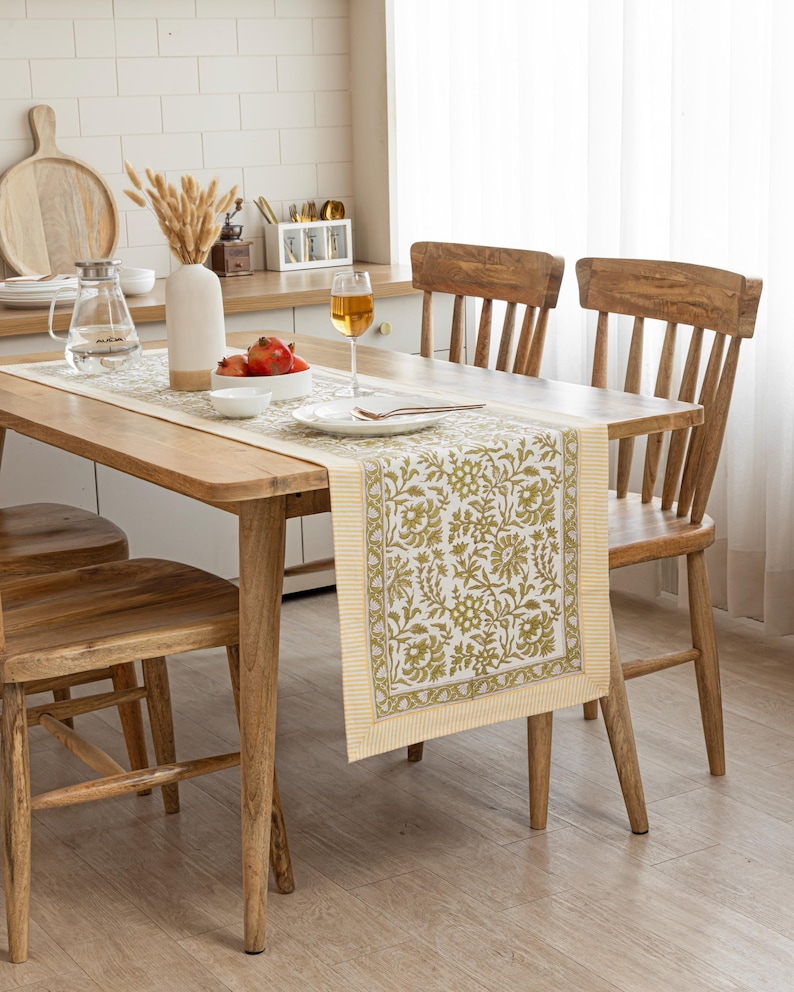 ThePinkSoiree Floral Hand Block Printed Table Runner - Thumbnail 3