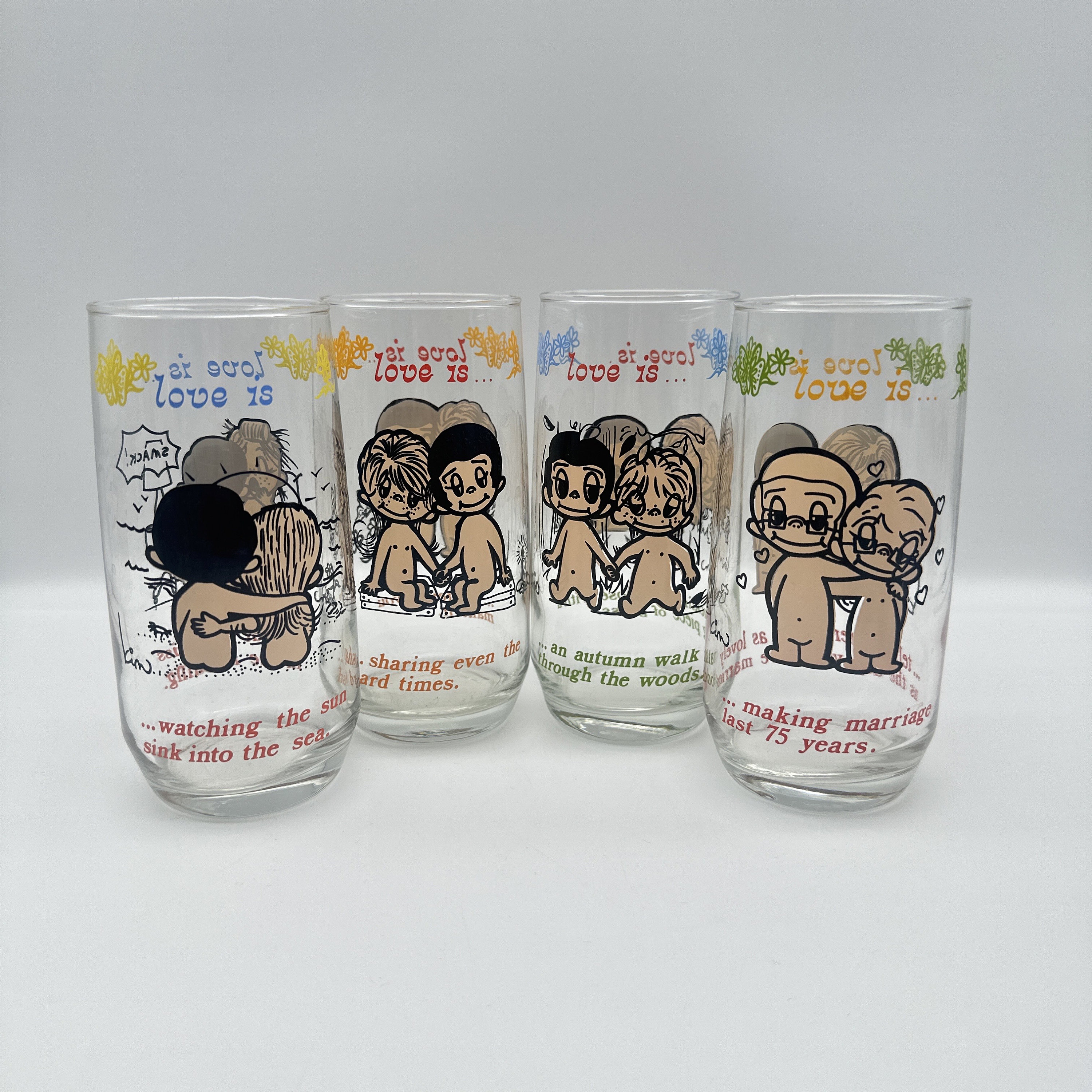 Kim Casali Love Is ... Glasses, Set of 4, Copyright Los Angeles Times, 1975, 14 oz.