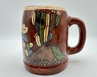 Mexican Clay Pottery, Made in Mexico, Handpainted Mug, 16 ounce