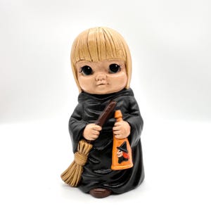 Vintage Witch Figurine with Broom, 6 1/4” tall