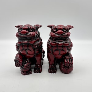 Chinese Cinnabar/Redstone Resin Foo Dogs, 3&quot; Tall