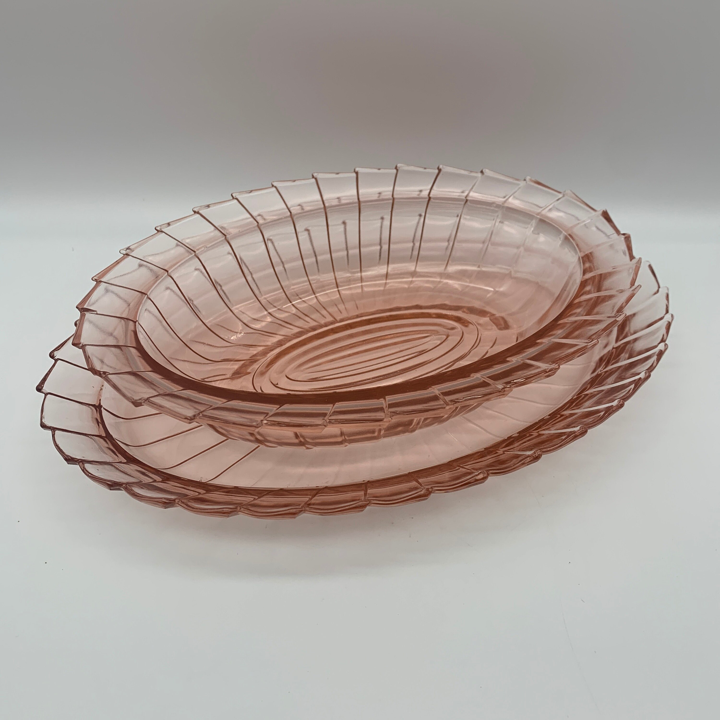 Set of 2 Pieces Pink Depression Glass Oval Bowl and Platter Etsy