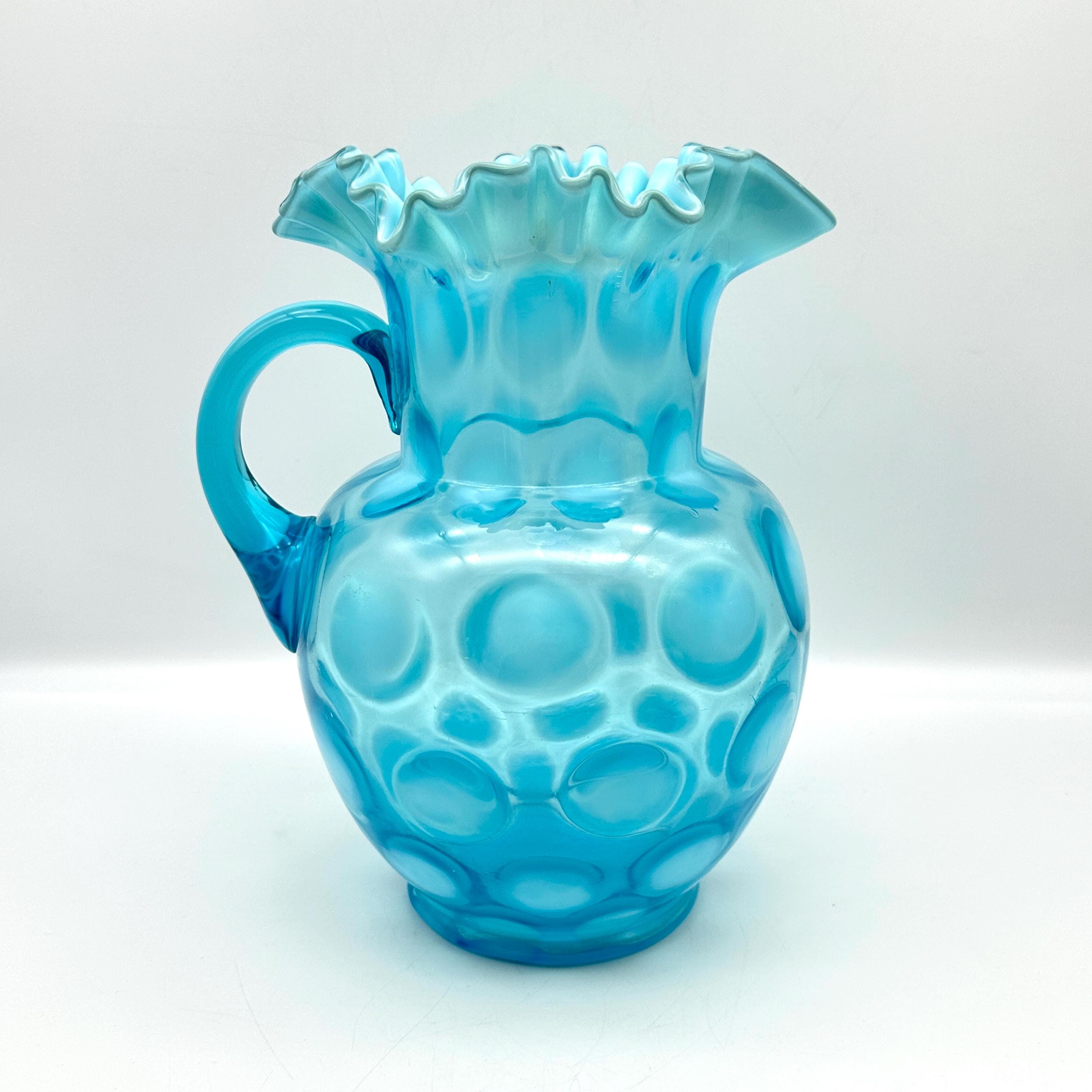Vintage Fenton Blue Opalescent Optic Coin Dot Glass Pitcher With ...