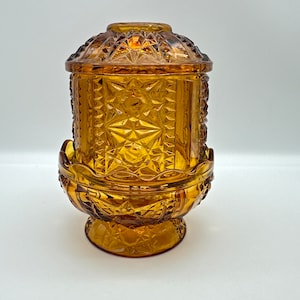 Stars and Bars Fairy Lamp, Indiana Glass, Candle Light Holder, Amber 6.5", 2-Piece