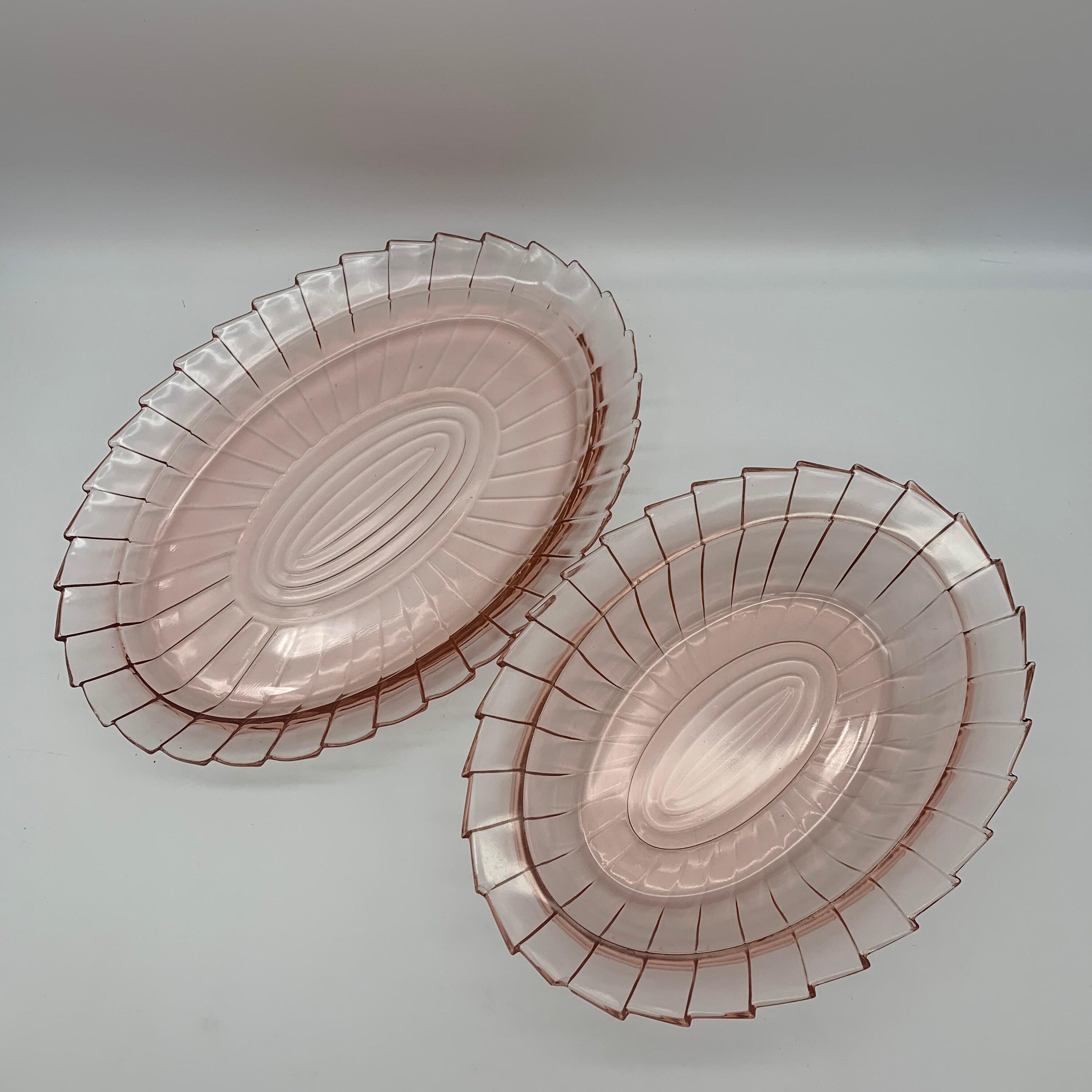Set of 2 Pieces Pink Depression Glass Oval Bowl and Platter Etsy