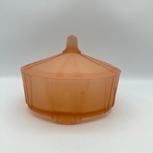 Art Deco Powder Jar, Depression Glass Era, Pink, 5” tall