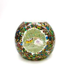 Speckled Window Paperweight with Floating Millifiori, 3 1/2” diameter