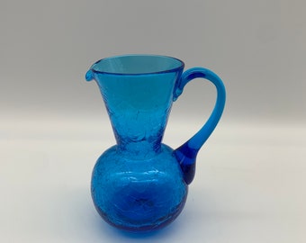 Itty Bitty Blue Crackle Glass Vase/Pitcher, Glows Under 365nm UV Light