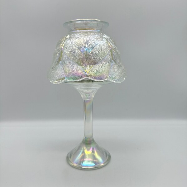 L.E. Smith Iridescent Fairy Lamp, Tea Light, Woodrose Leaf Pattern