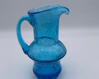 5” Blue Crackle Glass Vase/Pitcher, Glows Under 365nm UV Light