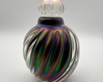 Maytum Studio Swirl Art Glass Perfume Bottle with Stopper, Signed, 3 3/4” tall