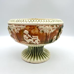 Roseville Pottery Donatello 1916 Art Pottery Ceramic Footed Compote, 5” tall