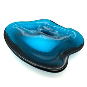 Blenko 966 Turquoise Freeform Glass Ashtray, 8 3/4” long