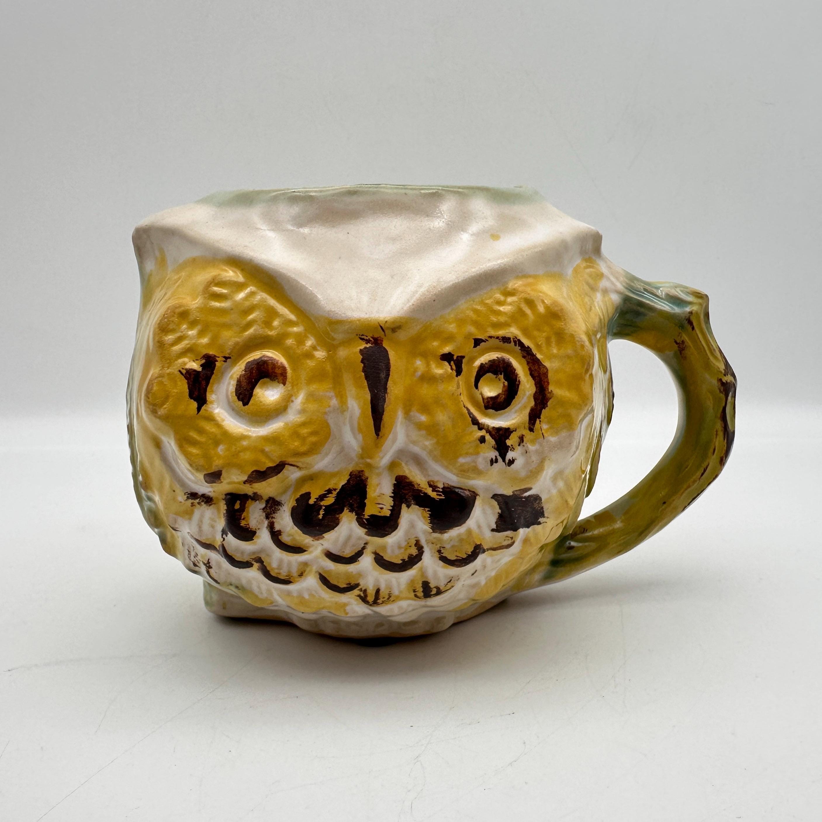 1969 Pacific Stoneware Pottery Owl Mug, Artist Signed, B. Welsh, 4 1/4&rdquo; tall