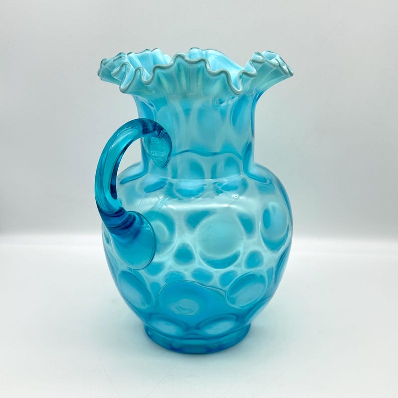 Vintage Fenton Blue Opalescent Optic Coin Dot Glass Pitcher With ...