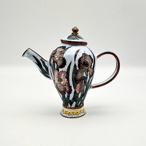 Handpainted Irises Enamel Miniatures Teapot, 3 3/4“ tall