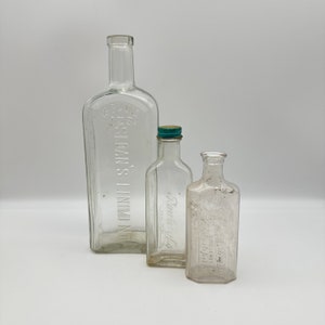 Clear Glass Medicine Bottles, Vintage, Set of 3