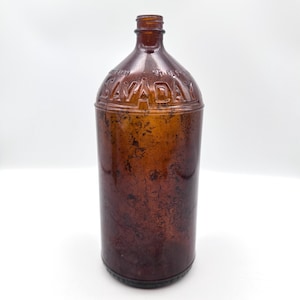 Antique Amber Savaday Wash Bottle, Barton Chemical Company, Chicago/Cleveland/St. Paul, 9” tall