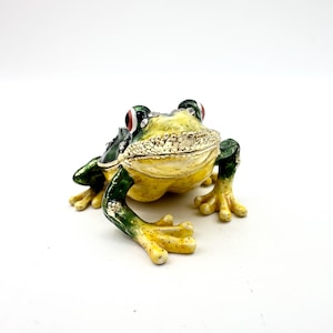 Bejeweled Frog Trinket Box, Hinged, with Crystals, 1 1/4” tall