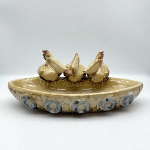 Vintage Nautical Majolica Pottery Tugboat Serving Tray with Three Pelicans, 12” long