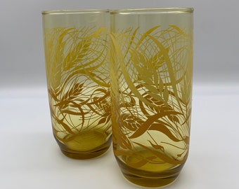 Anchor Hocking Amber Wheat Pattern Drinking Glasses, Set of 2