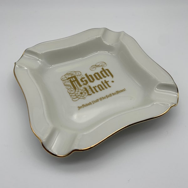 Asbach Uralt Porcelain and Goldtone Square German Ashtray