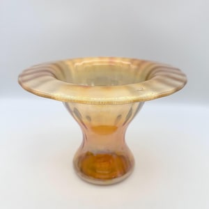 Rolled Rim Stretched Glass Marigold Carnival Vase, 6&quot; tall