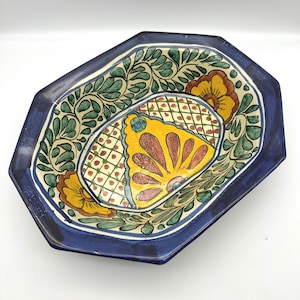 Amora Made in Mexico Glazed Octagon Bowl Pottery, Handpainted