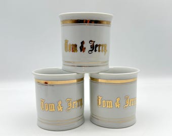 Tom & Jerry White and Gold Porcelain Cup/Mug, Chikaramachi, Hand Painted, Made In Japan, Set of 3