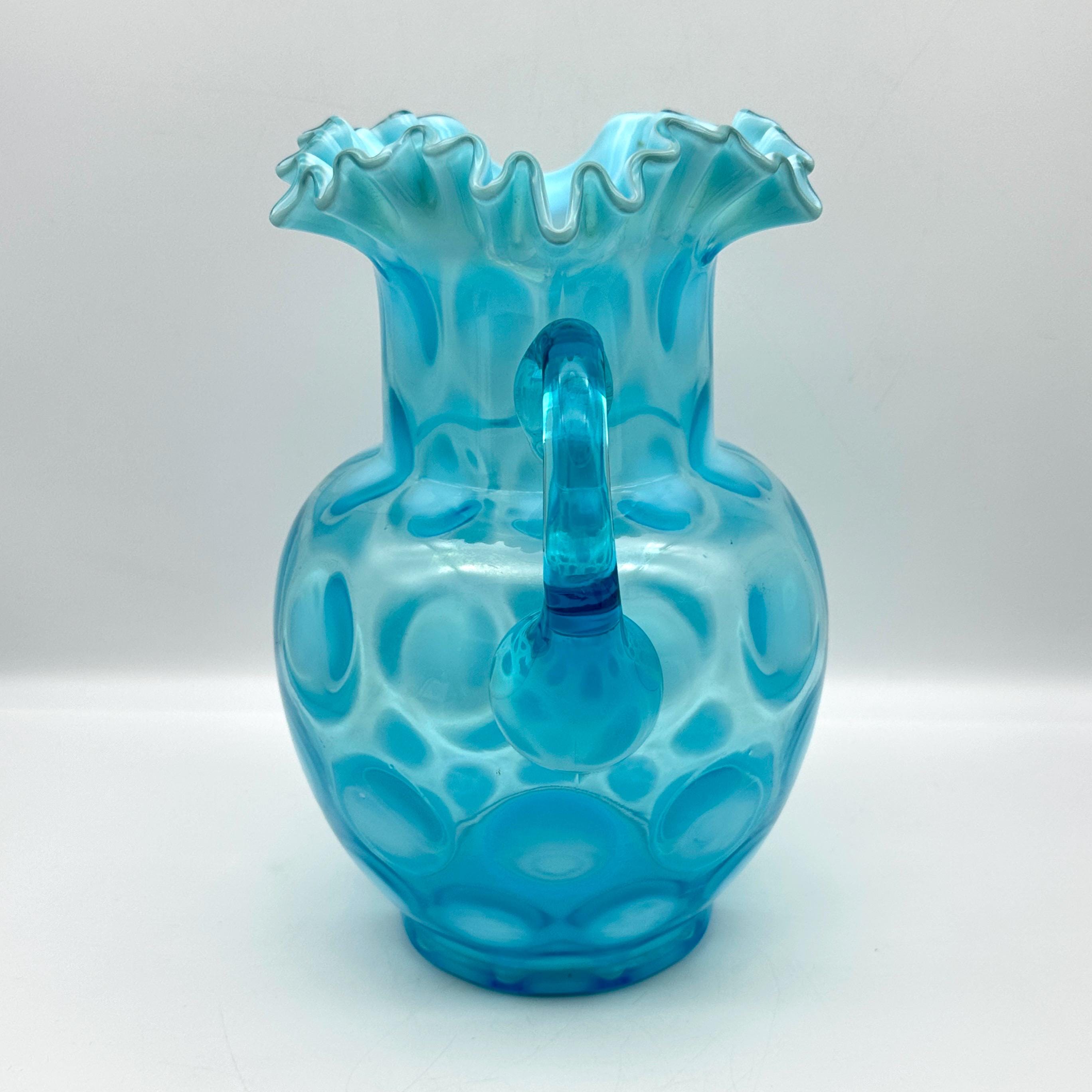 Vintage Fenton Blue Opalescent Optic Coin Dot Glass Pitcher With ...