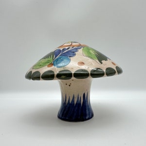 Talavera Mushroom, Made in Mexico Glazed Ceramic Mushroom, Handpainted, 5 1/2” Round