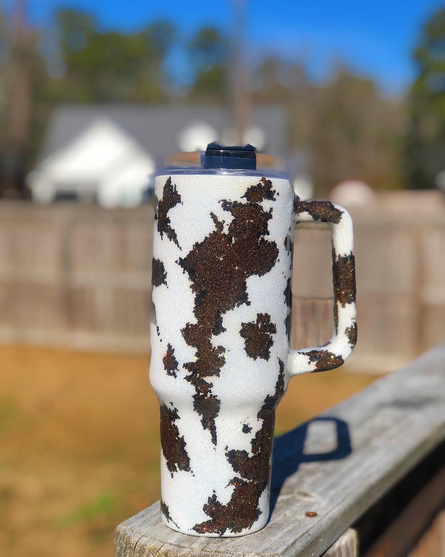 40 oz Cow Print Tumbler With Handle – mckenna-creations