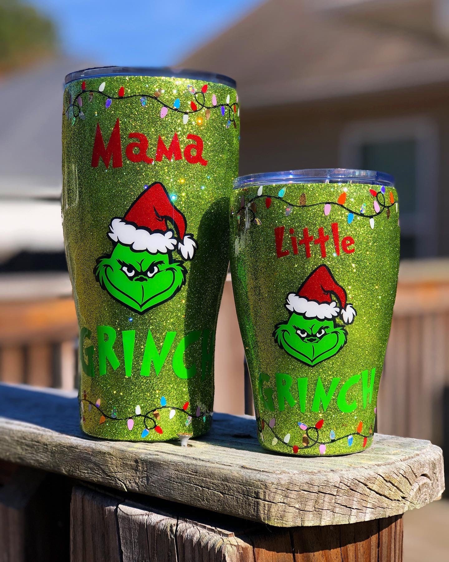 Grinch Face Christmas Lights Glitter Tumbler Mama Grinch -  Canada