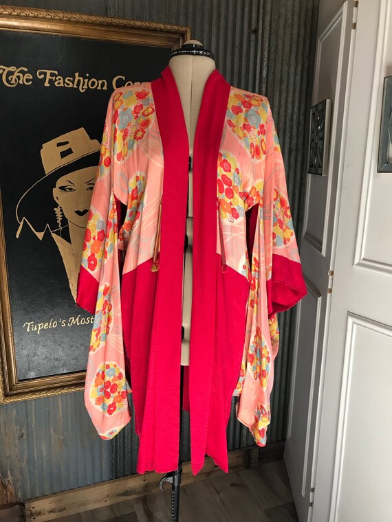 Vintage! Funky '70s Pink and Red Japanese Haori - Gem