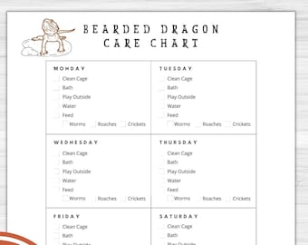Bearded Dragon Care Chart Instant Printable Download, Pet Reptile Checklist