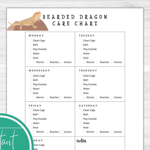 Bearded Dragon Care Chart Printable Download, Care Tracker, Daily Care Log, Pet Daily To Do List