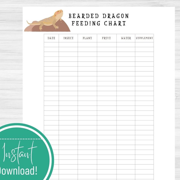 Bearded Dragon Monthly Feeding Chart Printable Download