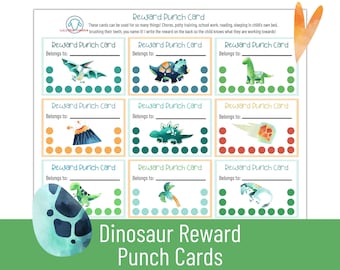 Reward Punch Cards for Kids Dinosaur Punch Card Printable Reward Cards Punch Card Kids Reward Tracker