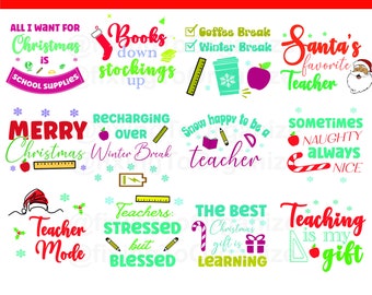 Allegro e luminoso insegnante Natale SVG Bundle / Candy Cane SVG / Natale PNG Bundle