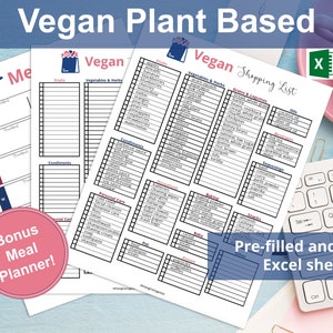 Excel / Elenco della spesa a base vegetale vegana / Elenco degli alimenti vegani / Dieta a base vegetale
