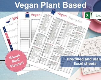 Excel | Vegan Plant Based Grocery List | Vegan Food List | Plant Based Diet