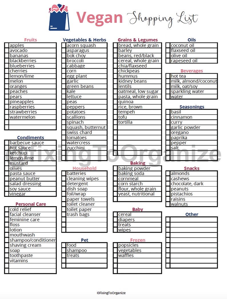Excel | Vegan Plant Based Grocery List | Vegan Food List | Plant Based ...