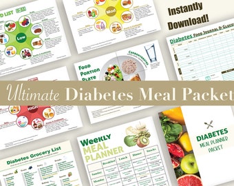 Diabetes Speiseplan | Glykämischer Index Chart | Diabetische Lebensmittelliste | Einkaufsliste | Food Journal | Glukose Blutzucker Log
