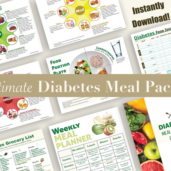 Diabetes Meal Plan | Glycemic Index Chart | Diabetic Food List | Grocery List | Food Journal | Glucose Blood Sugar Log