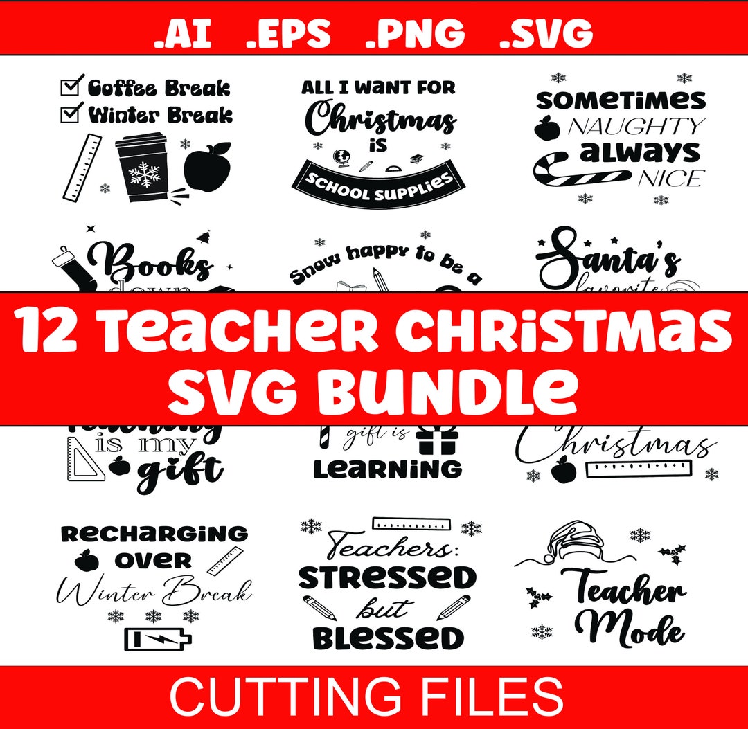 Merry and Bright Teacher Christmas SVG Bundle | Candy Cane SVG ...