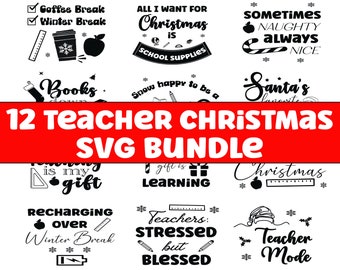 Allegro e luminoso insegnante Natale SVG Bundle / Candy Cane SVG / Natale PNG Bundle