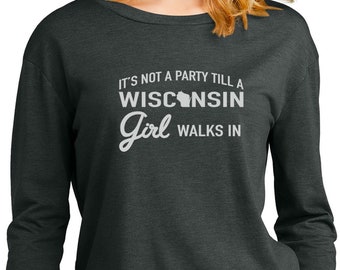 Wisconsin Party Girl Mid-Cropped Long Sleeved Shirt - Black Frost