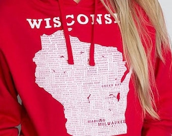 Hometown Wisconsin Hooded Sweatshirt-Red